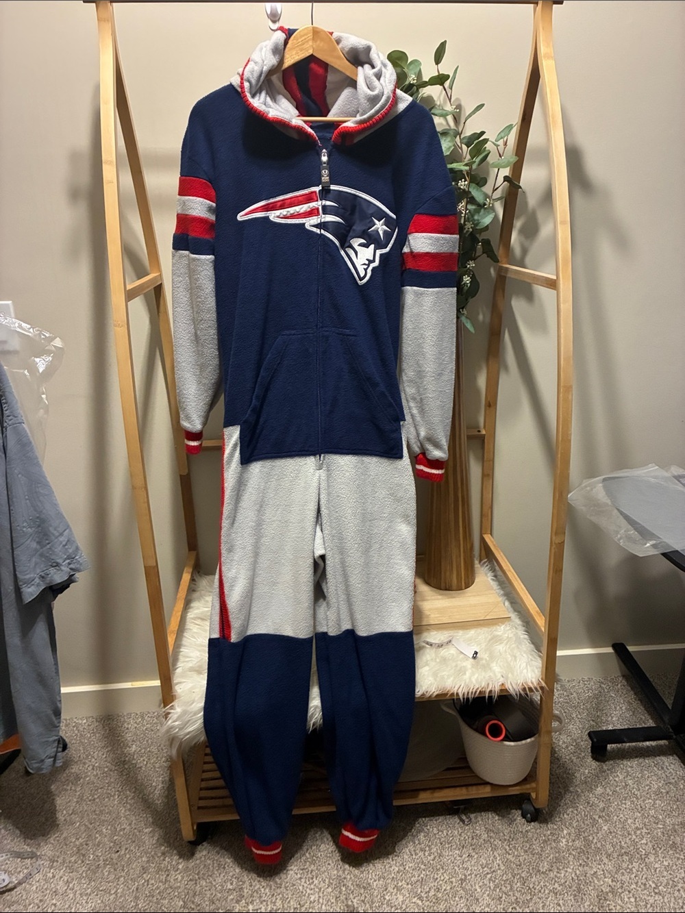 New England Patriots Fleece Onesie - Navy, Gray, Red